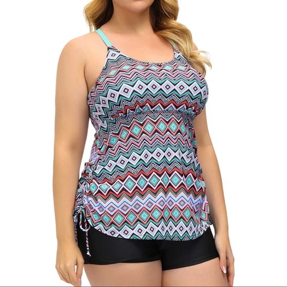 Costume Da Bagno Taglie Forte Donna Hanna Nikole - Bikini Push Up Con Controllo Pancia E Pantaloncini Vita Alta